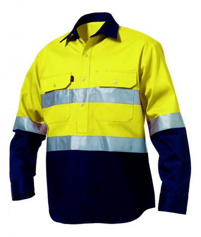 Hi-Vis Closed Front Reflective Spliced Drill Shirt L/S - 'Hoop Pattern'
